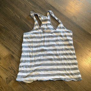American Eagle Racerback Tank Top Stripe Striped Gray White Large L GUC Y2K
